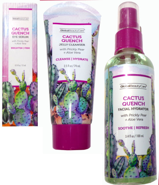 Cactus Quench 3-Piece Skincare Set: Jelly Cleanser, Eye Serum & Facial Mist