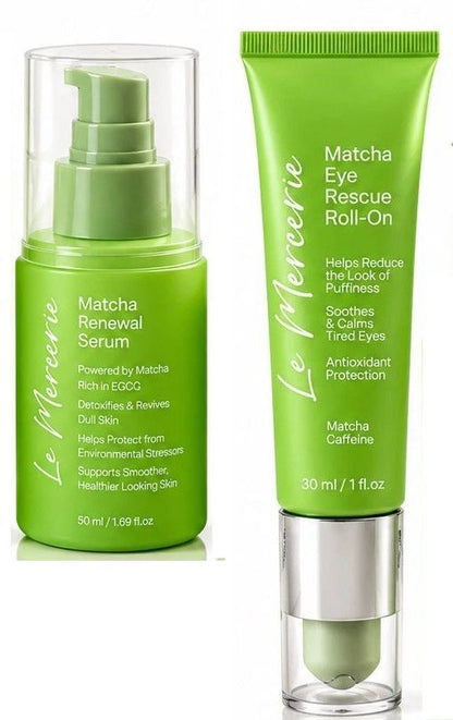 Le Mercerie Matcha 2-Pc Treatment Set: Renewal Serum + Eye Rescue Roll-On