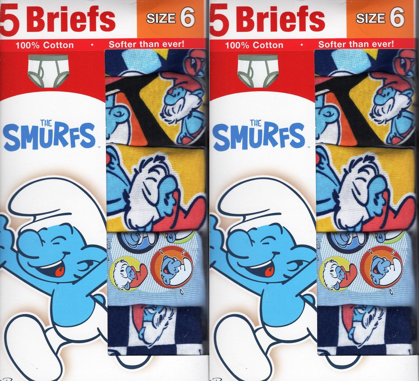 Boys New THE SMURFS 5 Pack 100'/. Cotton Briefs Size 6 (Set of 2 Packs)