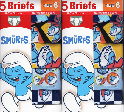 Boys New THE SMURFS 5 Pack 100'/. Cotton Briefs Size 6 (Set of 2 Packs)