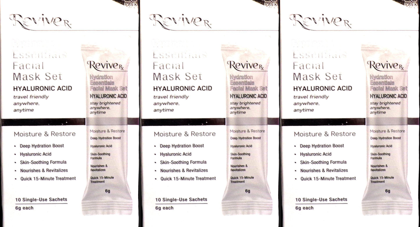 Revive RX Hydration Essentials Facial Mask Set – 10 Pack with Hyaluronic Acid