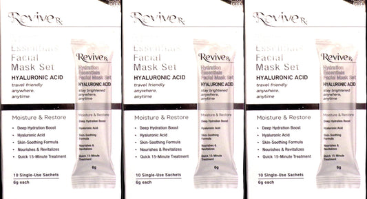 Revive RX Hydration Essentials Facial Mask Set – 10 Pack with Hyaluronic Acid
