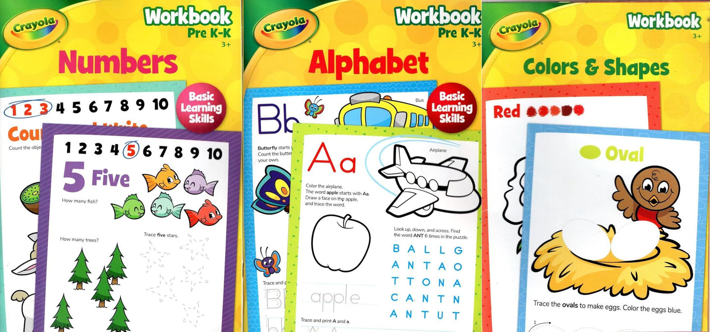 PRE-K & Kindergarten - Includes Number & Alphabet and Color & Shapes More! Workbooks