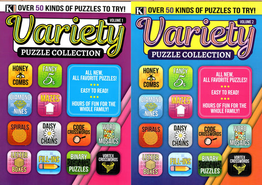 Large Print Variety Puzzle Collection - Over 50 Kinds of Puzzles to Try - Vol.1-2 Now 80 Pages (Set of 2 books)