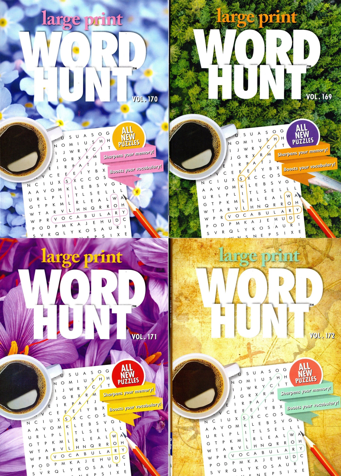 Large Print Word Hunt - All New Puzzles - (Pocket Size) - Vol.169.170.171,172