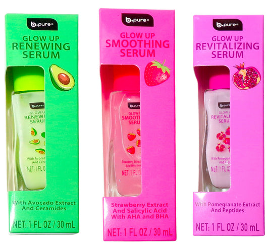 B-pure Glow Up Avacado, Strawberry, Pomegranate Serum Collection (Set of 3)