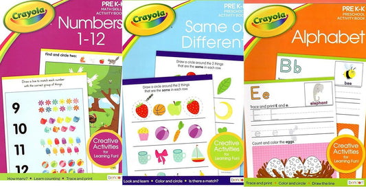 Crayola - Pre K-K Preschool Learning Educational Activity Workbook (Set of 3 Books)
