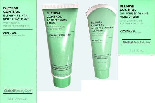 Global Beauty Blemish Control Skincare - Scrub, Cleanser, Moisturizer, Spot..Set