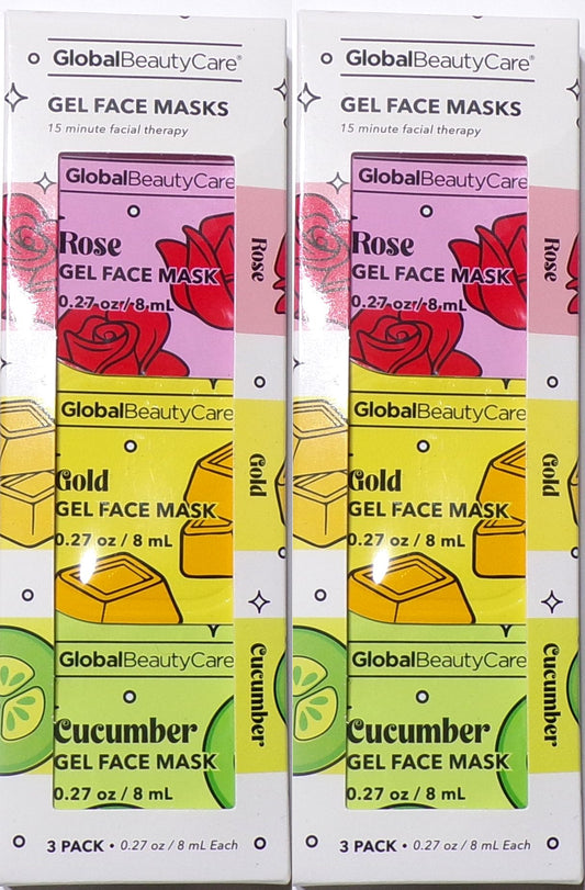 Global Beauty Care Gel Face Masks - Rose, Gold, Cucumber (Set of 2)