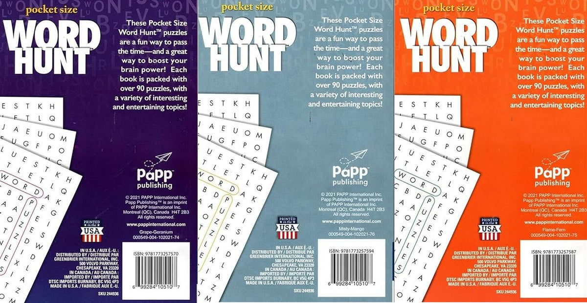 Large Print Word Hunt - All New Puzzles - (Pocket Size) - Vol.74,75,76 (Set of 3)