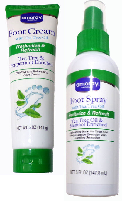 Amoray Premium 2-Pc Foot Care Set: Tea Tree Foot Cream 5 oz + Spray 5 fl oz