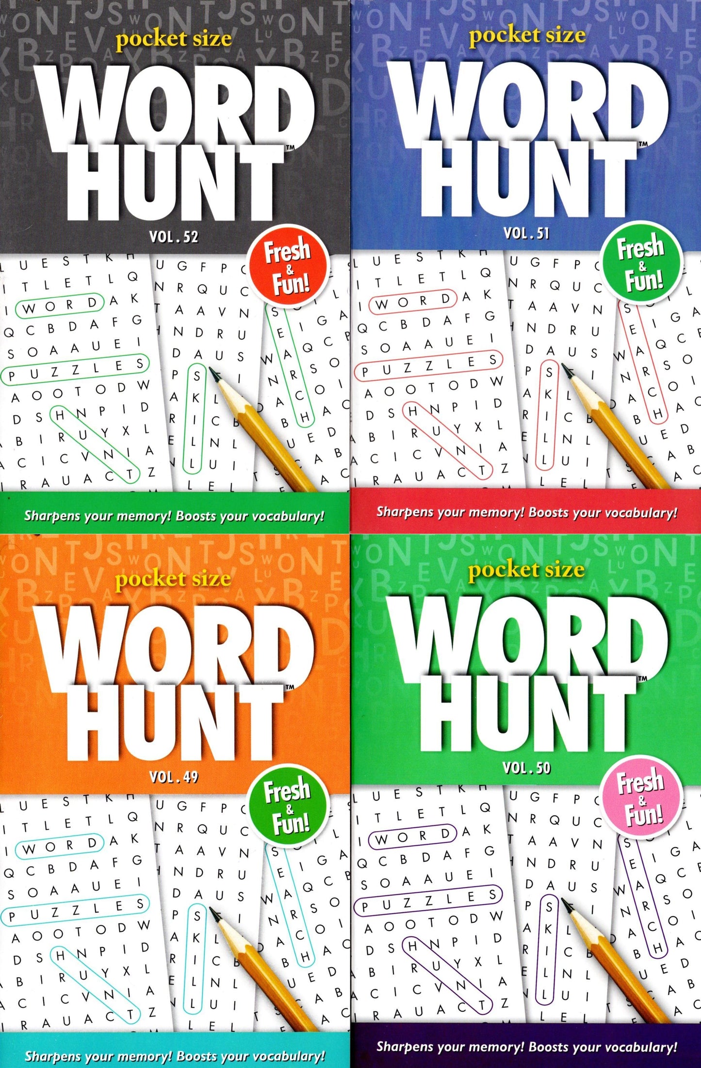 Large Print Word Hunt - All New Puzzles - (Pocket Size) - Vol.49-52 (Set of 4)