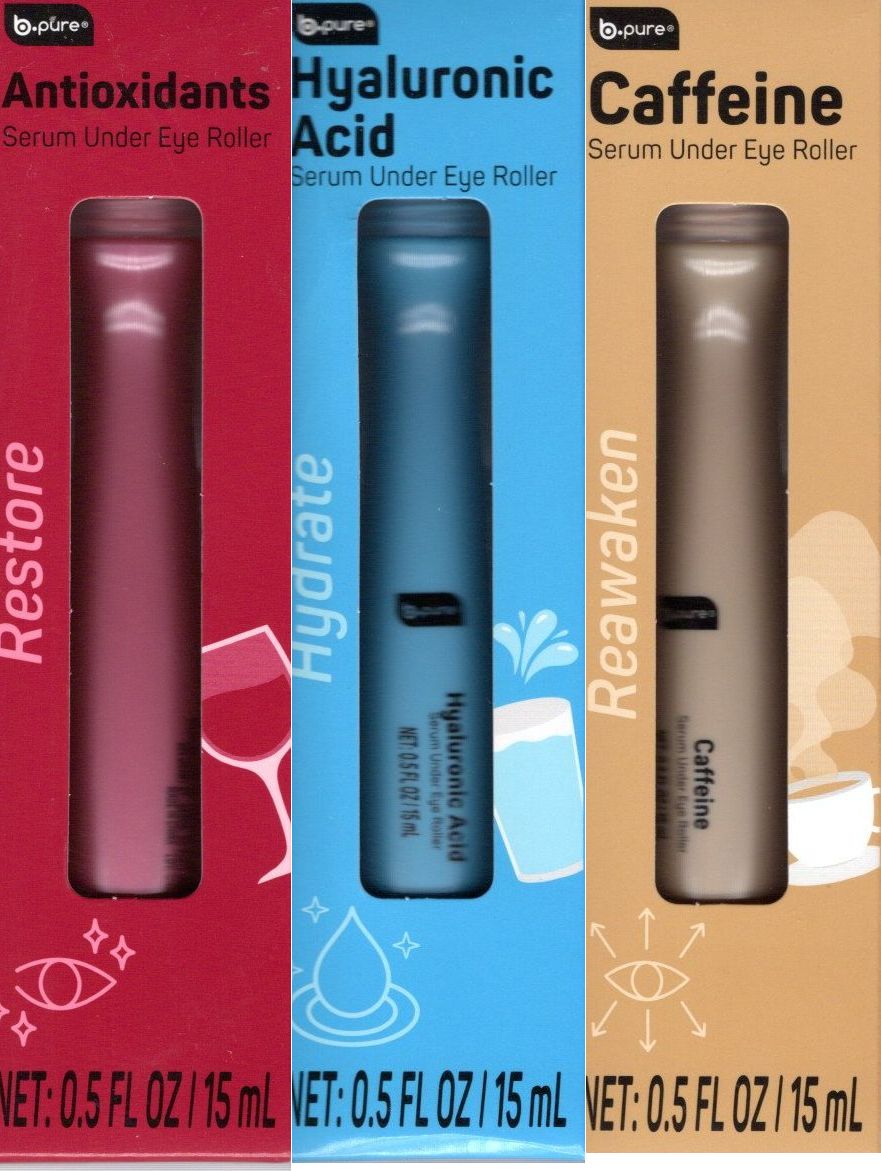 b.pure Eye Roller 3-Pack: Antioxidant, Hyaluronic Acid & Caffeine, 1.5 fl. oz.