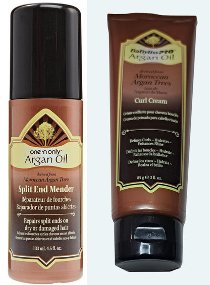 Argan Oil &amp; Curl Cream Split End Mender Spray for Dry or Damaged Hair (Set of 2 Pack)