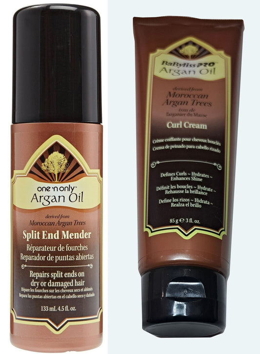 Argan Oil &amp; Curl Cream Split End Mender Spray for Dry or Damaged Hair (Set of 2 Pack)