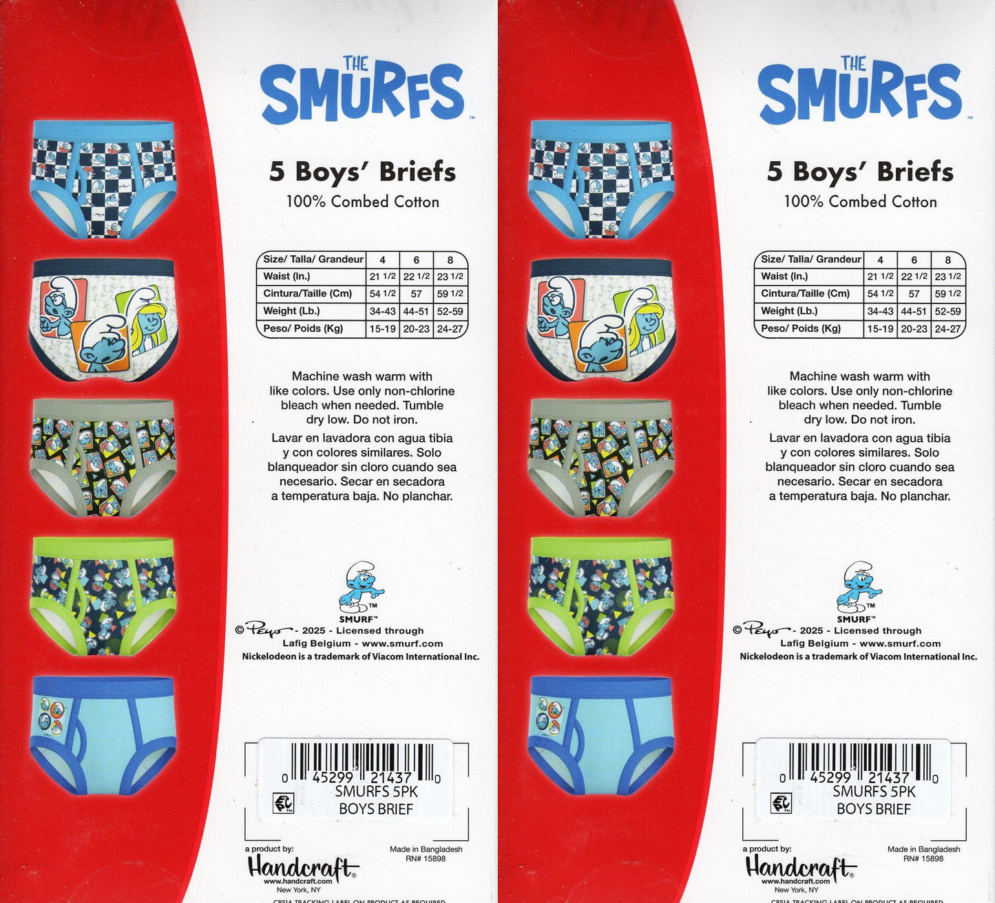 Boys New THE SMURFS 5 Pack 100'/. Cotton Briefs Size 6 (Set of 2 Packs)