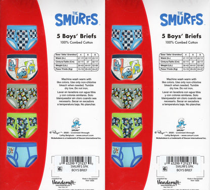 Boys New THE SMURFS 5 Pack 100'/. Cotton Briefs Size 6 (Set of 2 Packs)