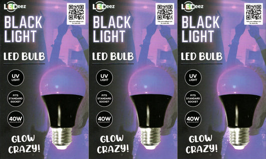 LEDeez UV Black Light LED Bulb 6 W (40W) Glow Crazy LED Light Bulb NEW Set of 3
