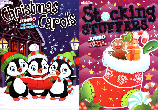 Christmas Carols & Stocking Stuffers - Jumbo Coloring & Activity Book (Set of 2)