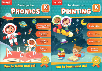 Beaver Kindergarten Educational Workbooks - Phonics & Printing (Set of 2)