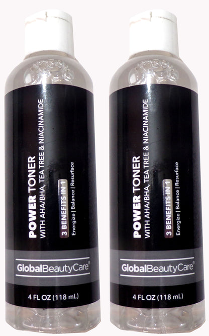 Global Beauty Care Power Toner with AHA/BHA, Tea Tree & Niacinamide (2-Pack )