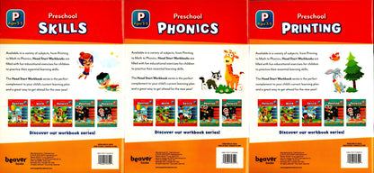 Beaver Pre-School Educational Workbooks - Phonics, Printing, Skills (Set of3)