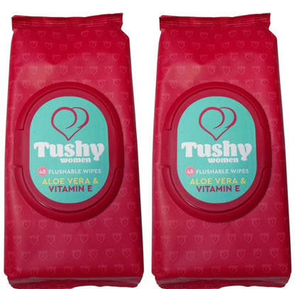 Tushy Women 48 Flushable Wipes Aloe Vera Vitamin E (Set of 2 Pack)
