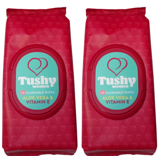 Tushy Women 48 Flushable Wipes Aloe Vera Vitamin E (Set of 2 Pack)