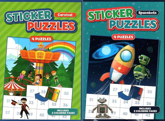 Activity Books for Kids: Sticker Puzzles - Mermaids, Spacebots (Set of 2 Books)