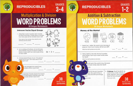 Word Problems Reproducible - Addition & Multiplication Grades 1-2, 3-4 (Set)