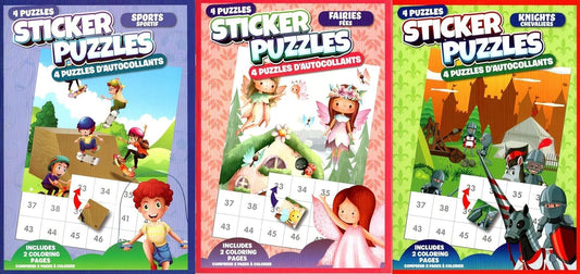 Activity Books for Kids: Sticker Puzzles - Knights, Sports and Fairies (Set of 3 Books)