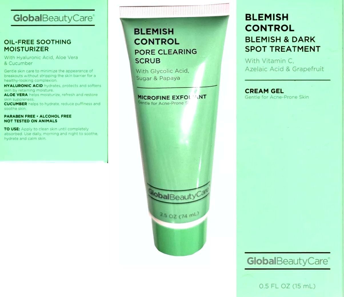 Global Beauty Care Blemish Scrub, Gel and Moisturizer (Set of 3)