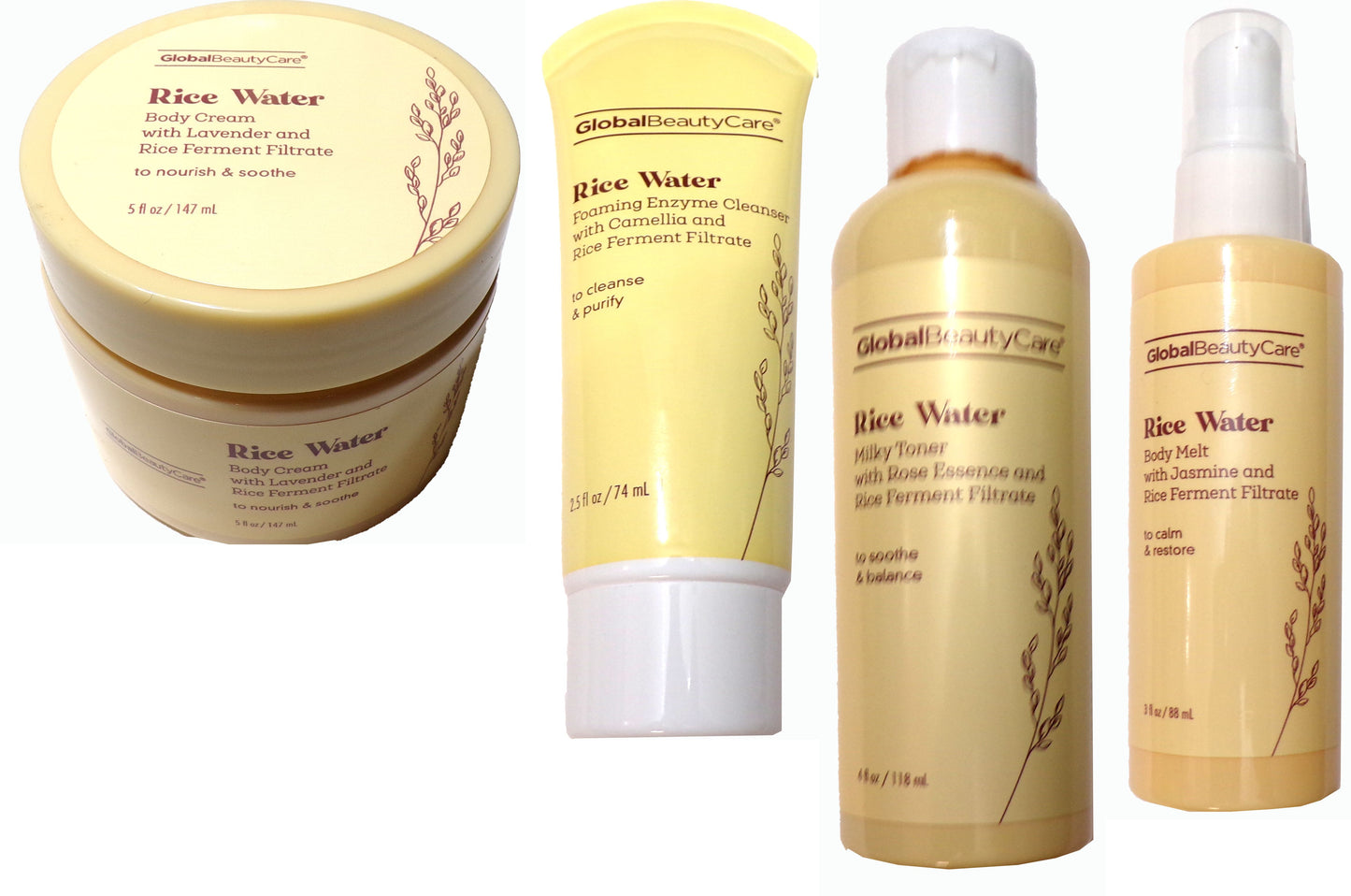 Global Beauty Care Rice Water 4-PC Set: Toner, Cleanser, Cream, Melt