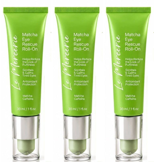 Le Mercerie Matcha Eye Rescue Roll-On Cream 1 fl oz / 30 ml (Set of 3)