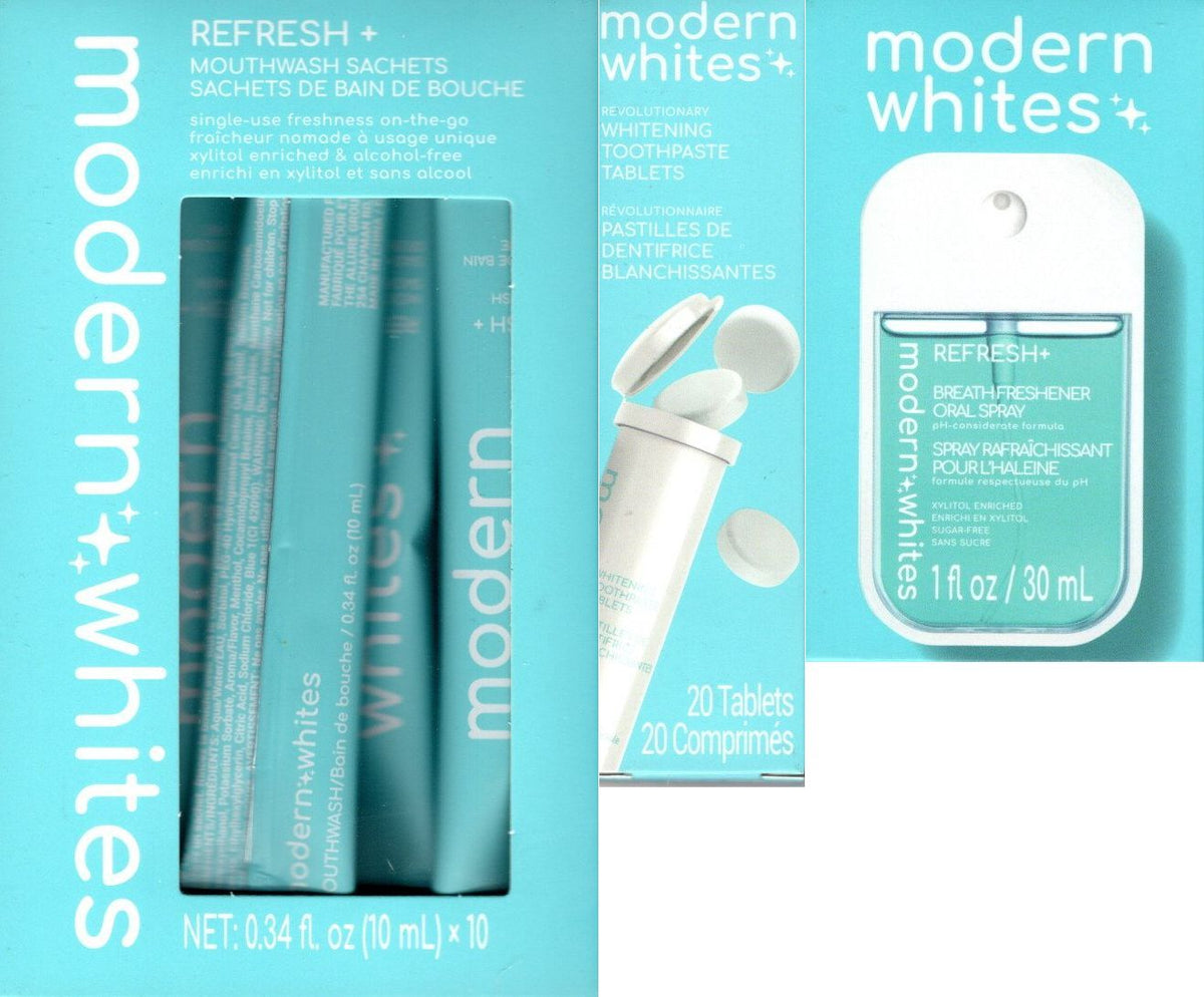 modern+whites Refresh+ Mouthwash, Whitening Tablets & Oral Spray Variety Kit, 3