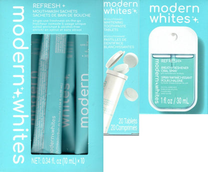 modern+whites Refresh+ Mouthwash, Whitening Tablets & Oral Spray Variety Kit, 3
