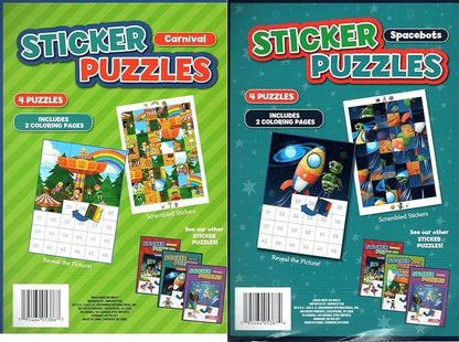 Activity Books for Kids: Sticker Puzzles - Mermaids, Spacebots (Set of 2 Books)