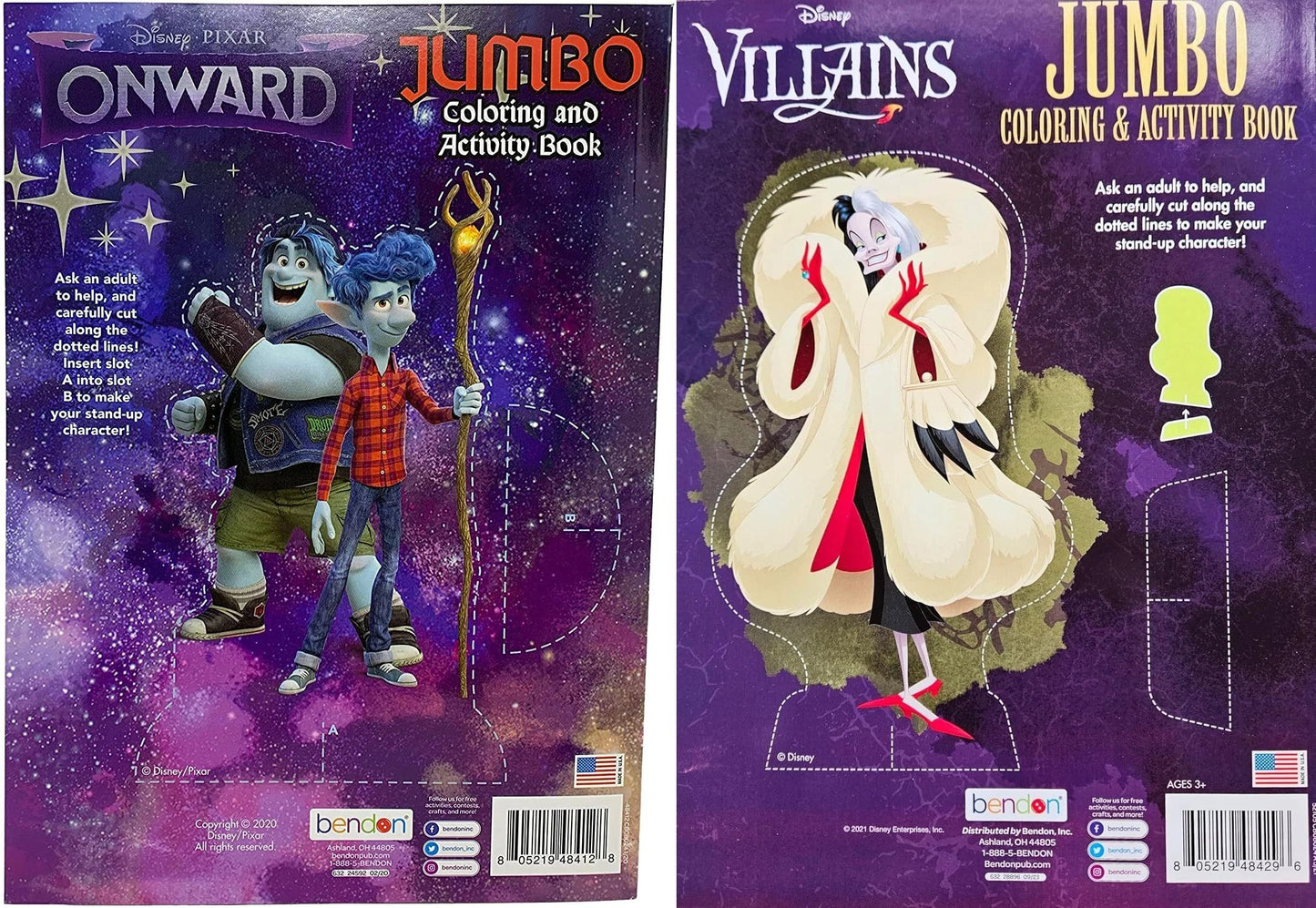 Disney Villains & Onward - Jumbo Coloring & Activity Book 80 pgs. each books Set