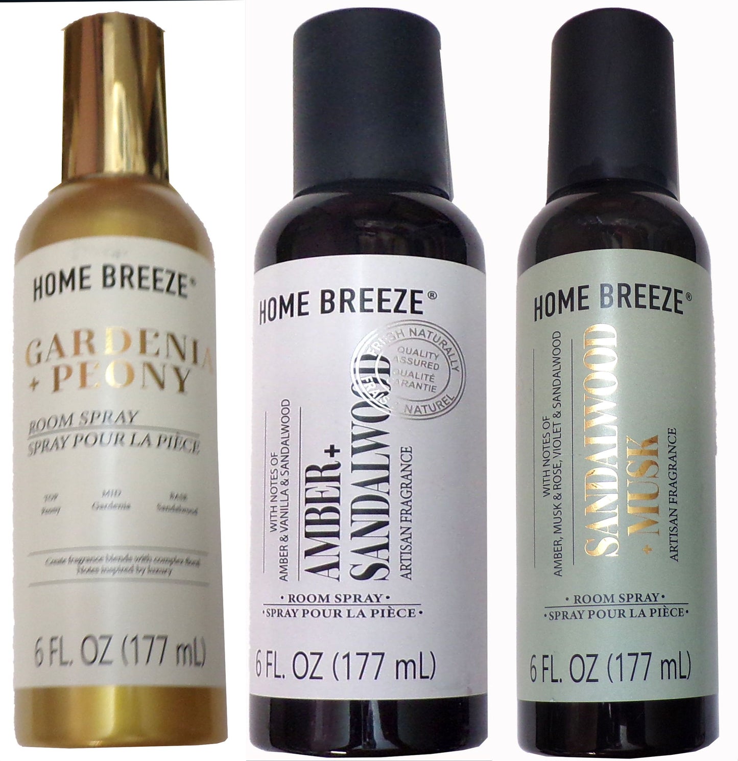 Home Breeze Fragrance Room Spray Sandalwood, Gardenia, Amber 6 fl oz (Set of 3)