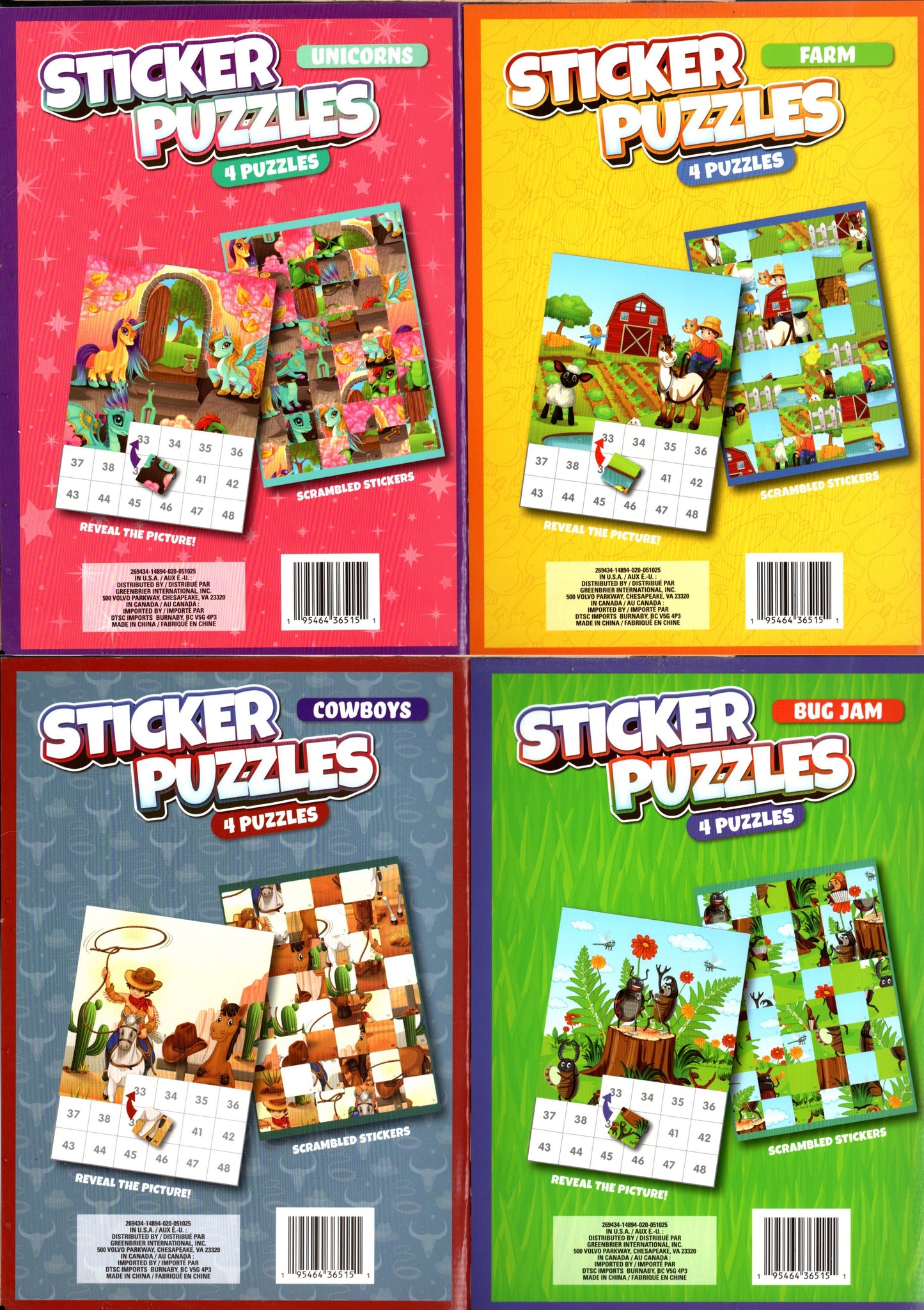 Activity Books for Kids: Sticker Puzzles 2025 -Farm, Bug Jam, Cowboys & Unicorns