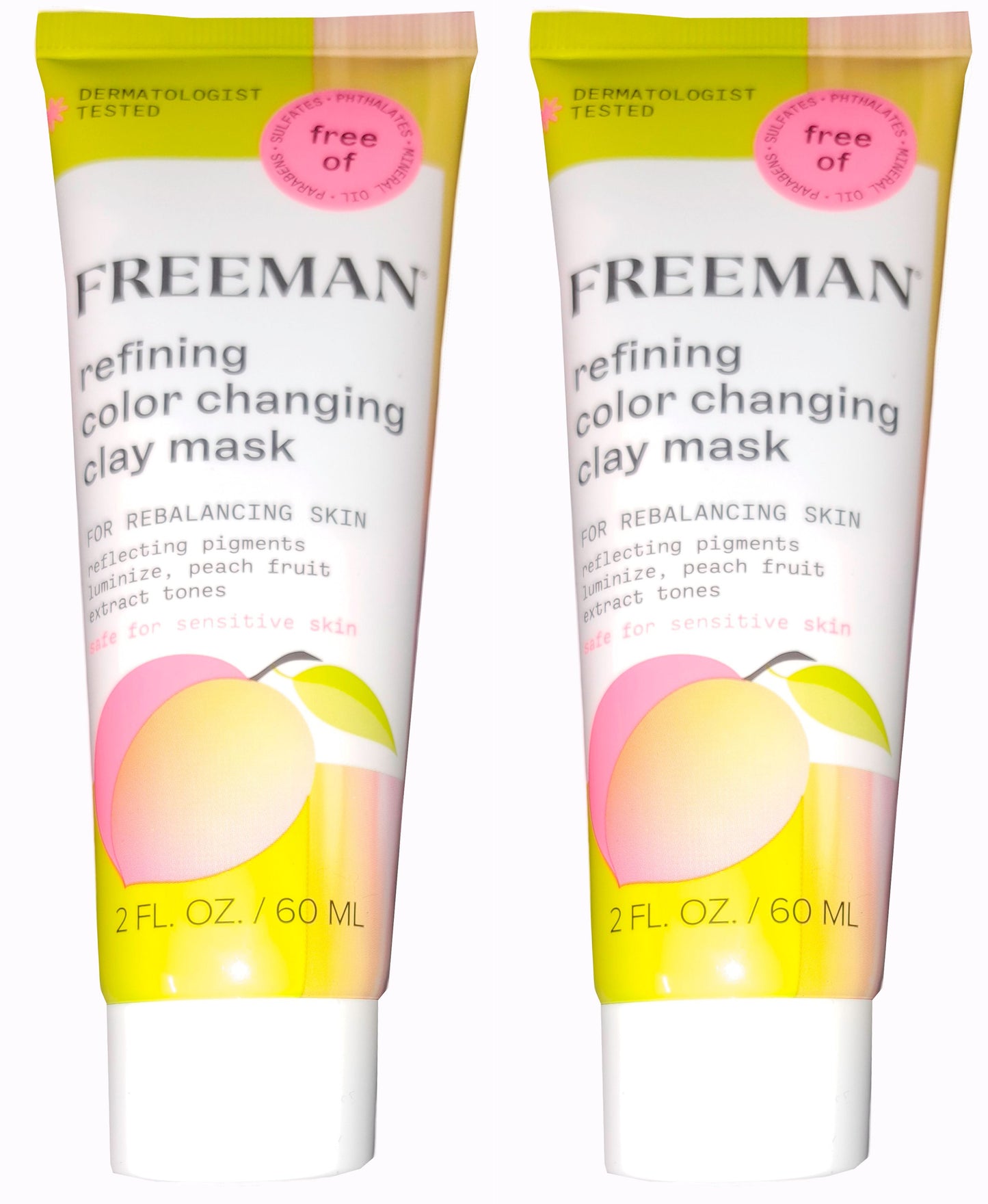 Freeman refining color changing Clay Mask 2fl oz 60ml (Set of 2 Pack)
