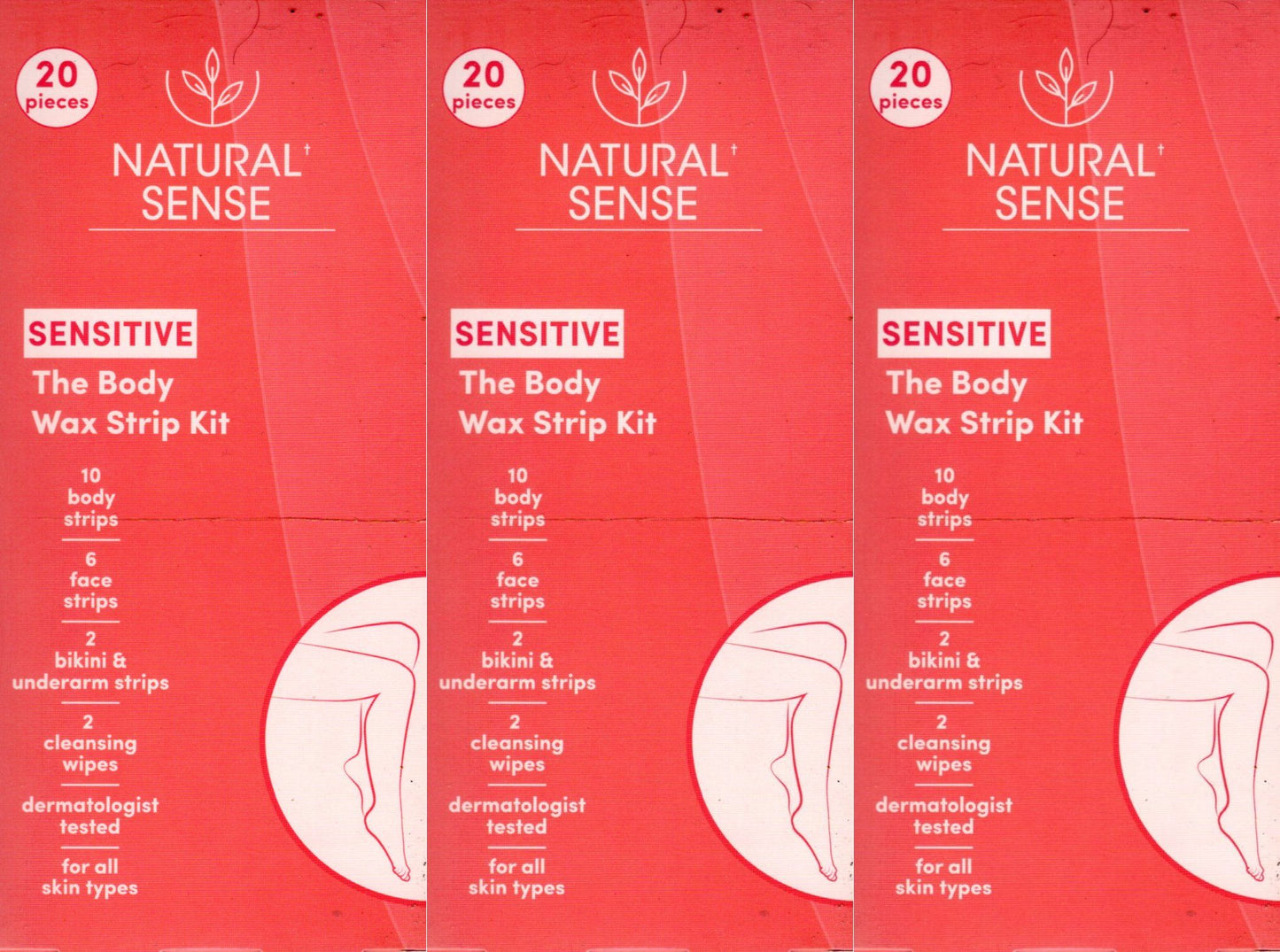 Body Wax Strip Kit, 20 Pieces, Safe for Sensitive Skin (Set of 3)