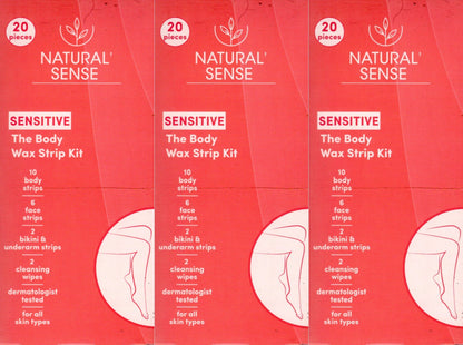 Body Wax Strip Kit, 20 Pieces, Safe for Sensitive Skin (Set of 3)