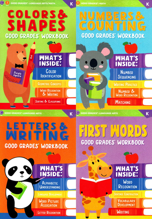 Good Grades Kindergarten Educational Workbooks - Set of 4 Books - v19