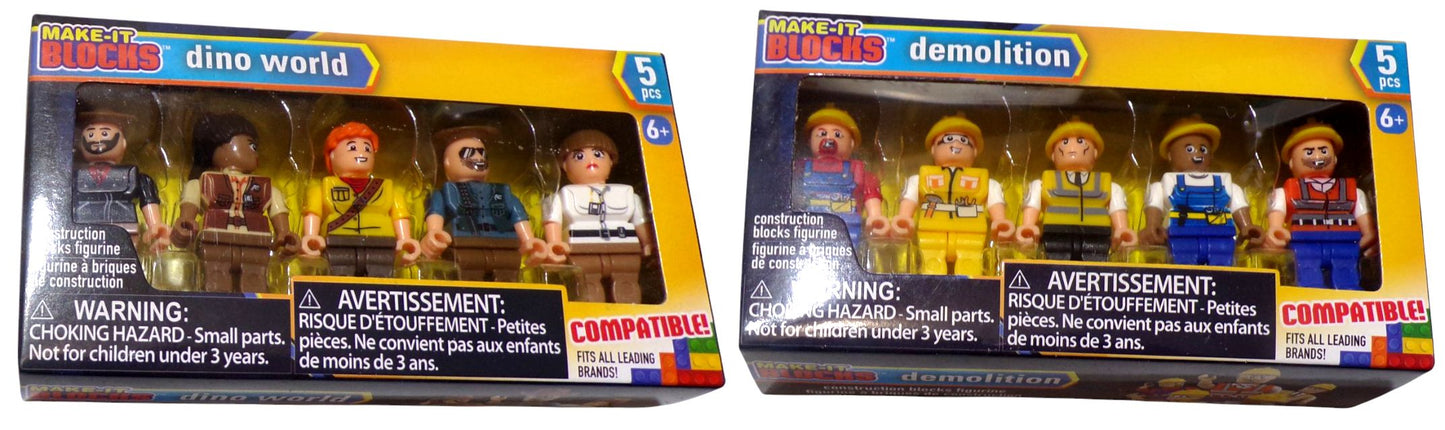 Make-It Blocks Demolition & Dino World Figures 5 Pc Brand Compatible (Set of 2)
