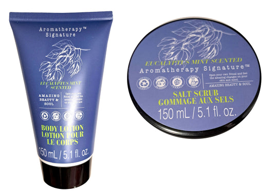 Aromatherapy Signature - Salt Scrub & Body Lotion Scented Eucalyptus Mint 5.1fl oz/150ml Set