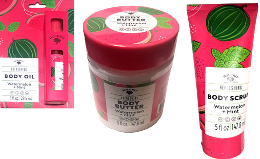 Bolero Refreshing Body Oil, Body Butter & Body Scrub - Watermelon & Mint (Set of 3 Pack)