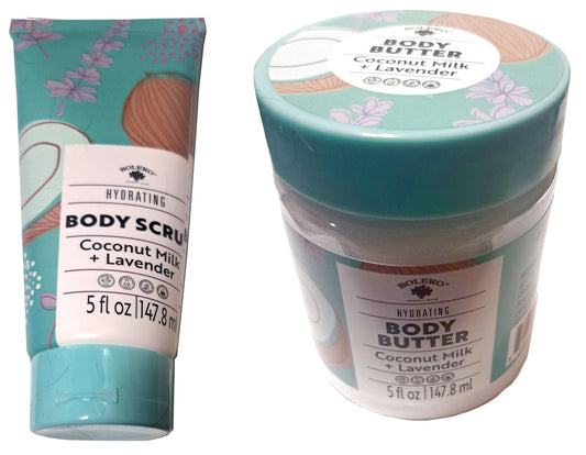 Hydrating Body Butter & Body Scrub - Coconut Milk & Lavender 5fl oz./147.8ml Set of 2