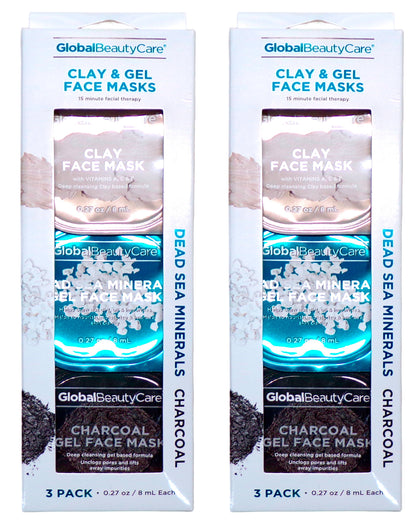 Global Beauty Care Gel Face Masks Dead Sea Minerals Charcoal 3 Pack Set