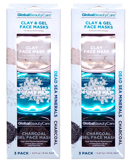 Global Beauty Care Gel Face Masks Dead Sea Minerals Charcoal 3 Pack Set